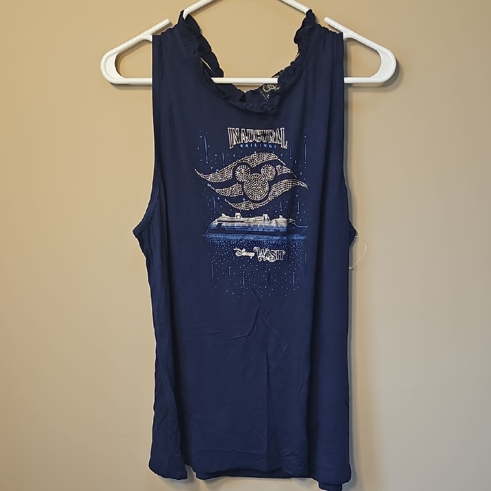 Disney Wish Navy Inaugural Top with Gold Accents Sleeveless Lightweight